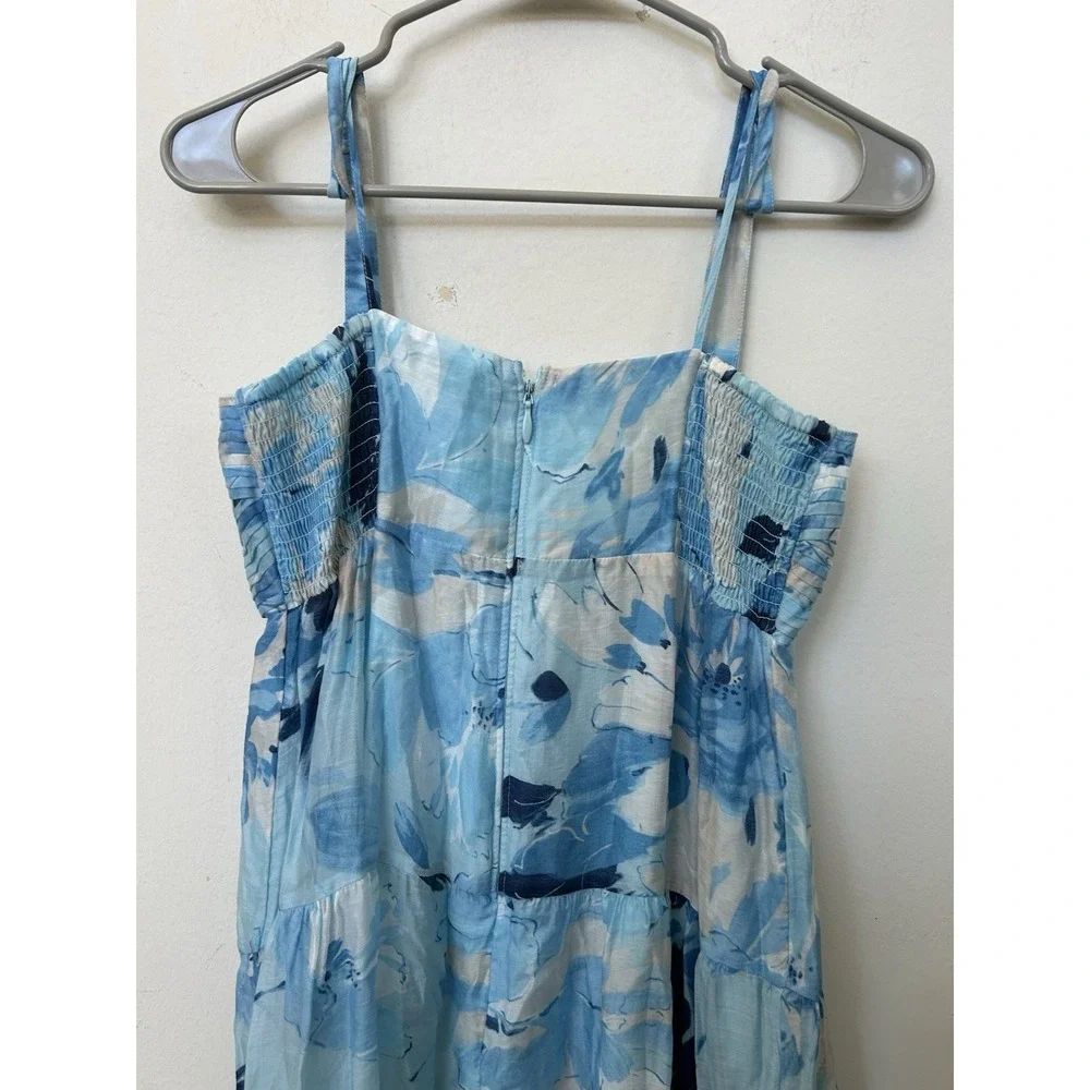NWT Abercrombie & Fitch Tiered Ruched Blue Babydoll Maxi Dress Sz M
